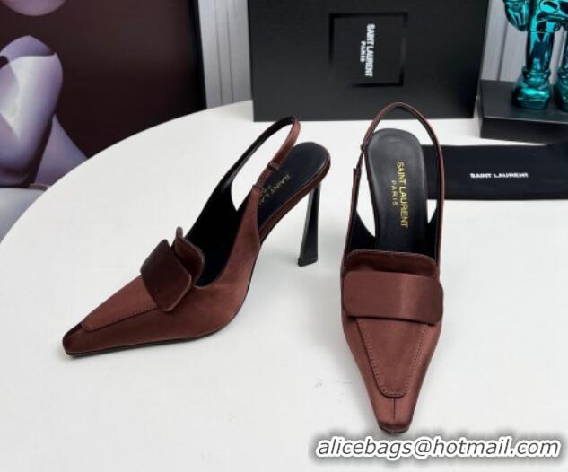 Best Product Saint Laurent D'ORSAY Slingback Pumps 11cm in Satin Brown 1226104