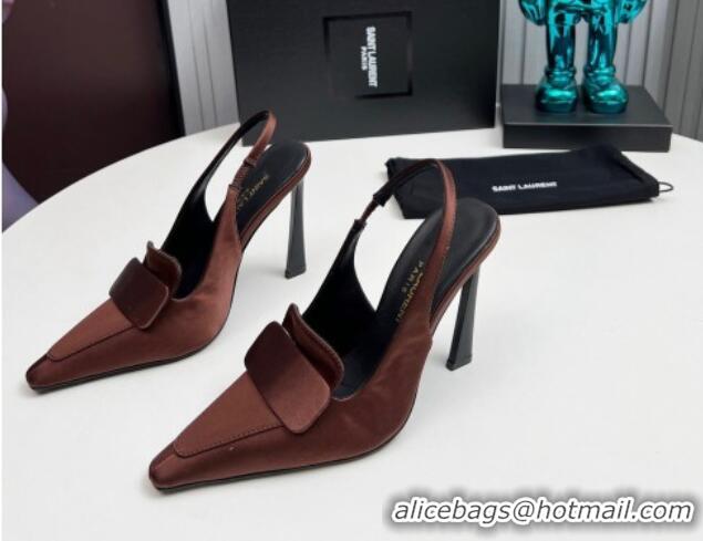 Best Product Saint Laurent D'ORSAY Slingback Pumps 11cm in Satin Brown 1226104