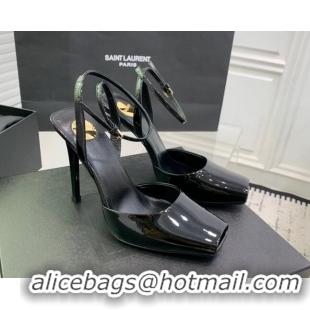 Fashion Saint Laurent La Scandale High Heel Sandals 11cm in Patent Leather Black 1226105