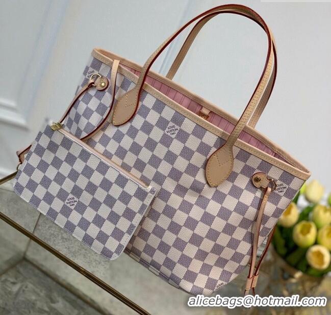 New Fashion Louis Vuitton Neverfull PM Tote Bag N41362 Damier Azur Canvas/Pink 2025