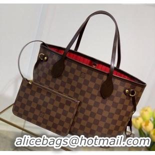 New Design Louis Vuitton Neverfull PM Tote Bag N41359 Damier Ebene Canvas/Red 2025