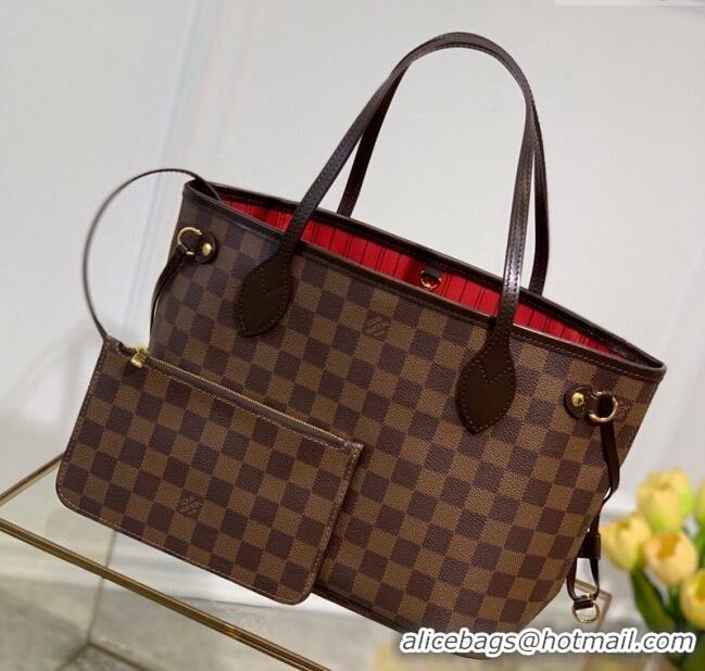 New Design Louis Vuitton Neverfull PM Tote Bag N41359 Damier Ebene Canvas/Red 2025