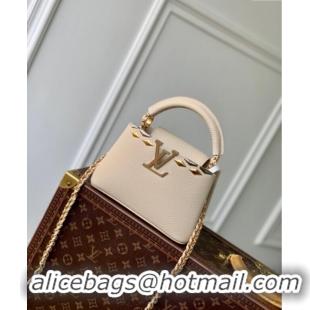 Low Cost Louis Vuitton Capucines Mini Bag in Black Taurillon Leather with Maxi Studs M12751 Quartz Beige 2025