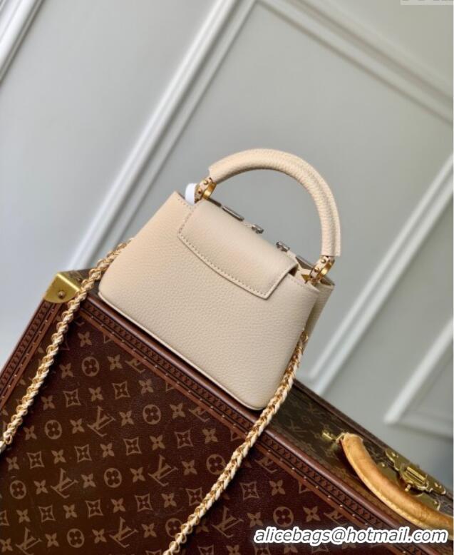 Low Cost Louis Vuitton Capucines Mini Bag in Black Taurillon Leather with Maxi Studs M12751 Quartz Beige 2025