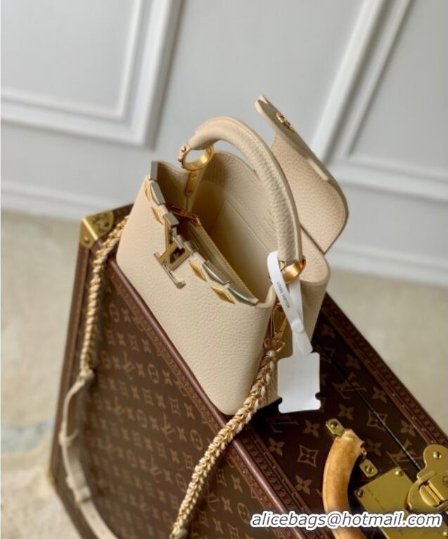 Low Cost Louis Vuitton Capucines Mini Bag in Black Taurillon Leather with Maxi Studs M12751 Quartz Beige 2025