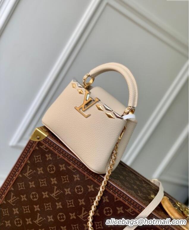 Low Cost Louis Vuitton Capucines Mini Bag in Black Taurillon Leather with Maxi Studs M12751 Quartz Beige 2025