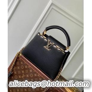 Good Taste Louis Vuitton Capucines BB Bag in Black Taurillon Leather with Maxi Studs M11964 Black 2025