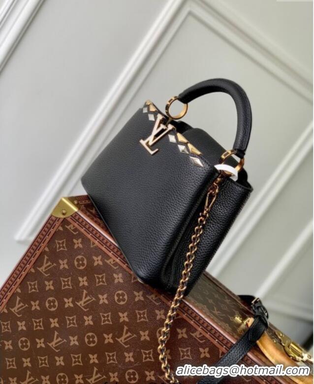 Good Taste Louis Vuitton Capucines BB Bag in Black Taurillon Leather with Maxi Studs M11964 Black 2025