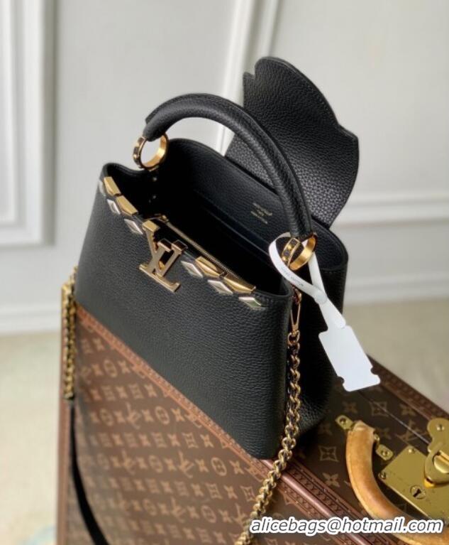 Good Taste Louis Vuitton Capucines BB Bag in Black Taurillon Leather with Maxi Studs M11964 Black 2025