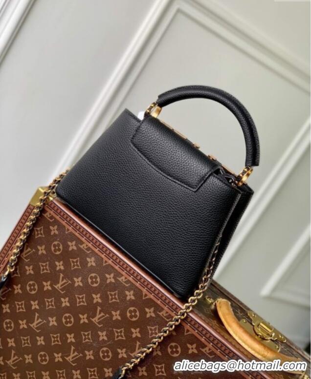 Good Taste Louis Vuitton Capucines BB Bag in Black Taurillon Leather with Maxi Studs M11964 Black 2025