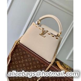 Most Popular Louis Vuitton Capucines BB Bag in Black Taurillon Leather with Maxi Studs M11964 Quartz Beige 2025