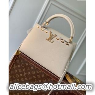 Famous Brand Louis Vuitton Capucines MM Bag in Black Taurillon Leather with Maxi Studs M12135 Quartz Beige 2025