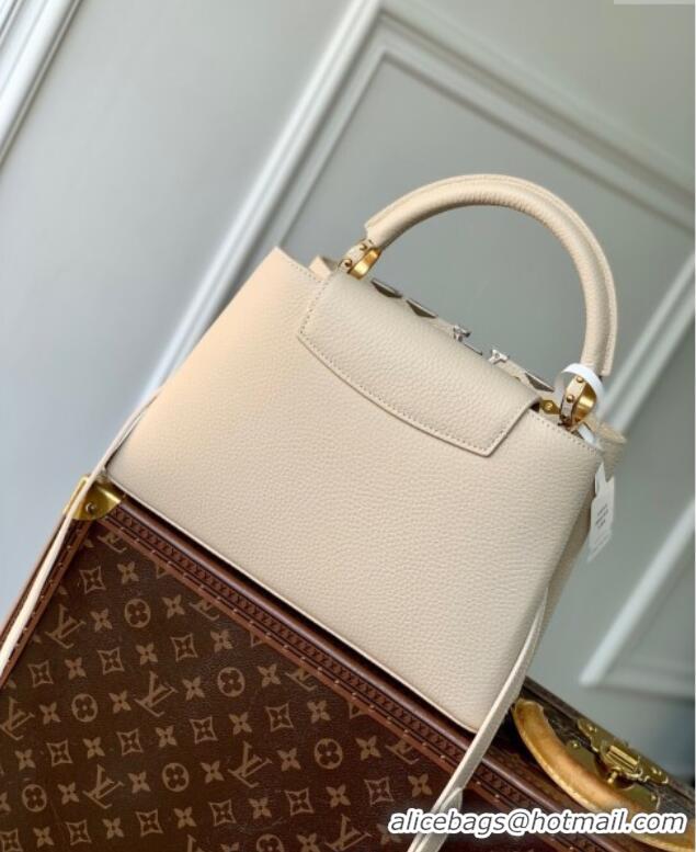 Famous Brand Louis Vuitton Capucines MM Bag in Black Taurillon Leather with Maxi Studs M12135 Quartz Beige 2025