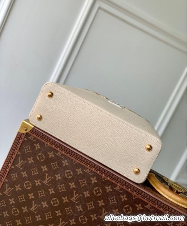 Famous Brand Louis Vuitton Capucines MM Bag in Black Taurillon Leather with Maxi Studs M12135 Quartz Beige 2025