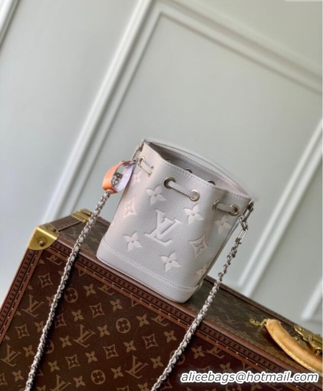 Reasonable Price Louis Vuitton Nano Noe Bucket Bag in Embossed Grained Leather M14224 Brume Grey/White Quartz 2025