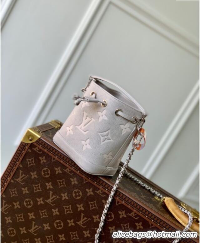 Reasonable Price Louis Vuitton Nano Noe Bucket Bag in Embossed Grained Leather M14224 Brume Grey/White Quartz 2025