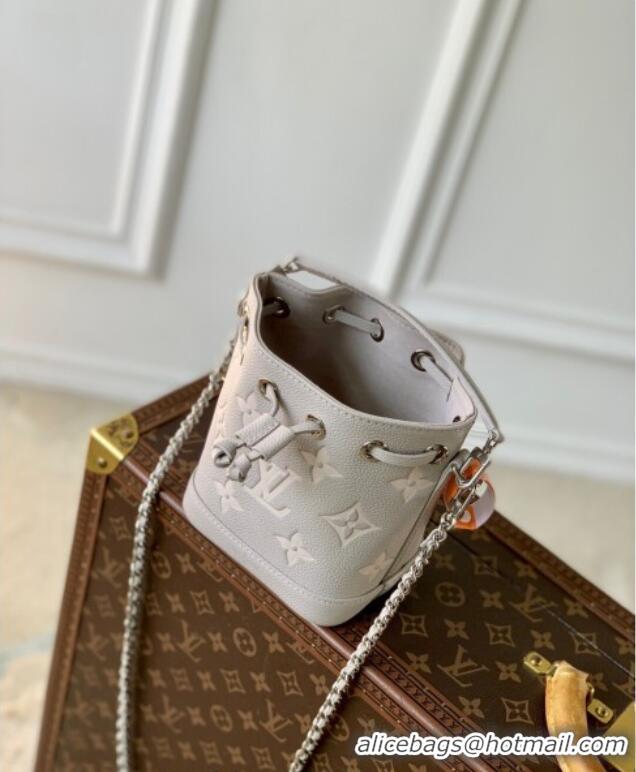 Reasonable Price Louis Vuitton Nano Noe Bucket Bag in Embossed Grained Leather M14224 Brume Grey/White Quartz 2025