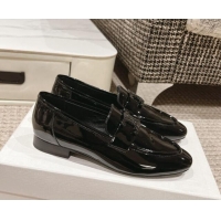 Unique Style Celine One-to-One Triomphe Logo Flat Loafers in Patent Leather Black 223093