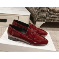 Luxurious Celine One-to-One Triomphe Logo Flat Loafers in Patent Leather Burgundy 1223094