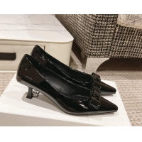 Popular Style Celine Patent Leather Pumps 5cm with Logo Bow Black 1223096