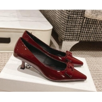 Best Price Celine Patent Leather Pumps 5cm with Logo Bow Burgundy 223097