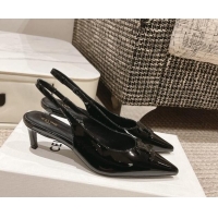 Good Quality Celine Alma Triomphe Slingback Pumps 5cm in Patent Leather Black 1223099