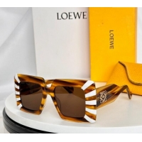 Top Quality Loewe Sqaure Sunglasses with Stripes LW40090 Beige/White/Brown 2024