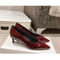 Pretty Style Celine Alma Triomphe Low-Heel Pumps 5cm in Patent Leather Burgundy 1223103