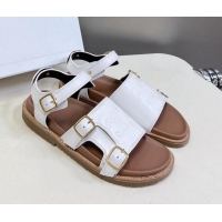 Good Quality Celine Mino Flat Sandals in Calfskin with Buckle White 1223111