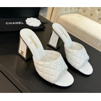 Best Product Chanel Quilted Lambskin Heel Slides Sandal 7cm White G45235 0102007