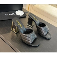 Good Quality Chanel Quilted Lambskin Heel Slides Sandal 7cm Black G45235 0102008