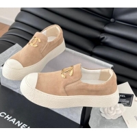 Pretty Style Chanel Suede Slip-on Sneakers Beige 0102015