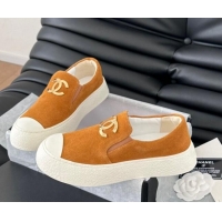 Best Product Chanel Suede Slip-on Sneakers Orange 0102016