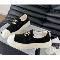 Unique Style Chanel Suede Slip-on Sneakers Black 0102018