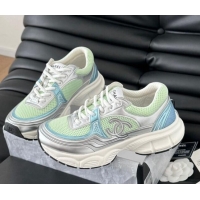 Good Looking Chanel Mesh & Calfskin Sneakers Green 0102019