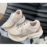 Top Design Chanel Mesh & Calfskin Sneakers Beige 0102021