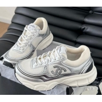 Luxurious Chanel Mesh & Calfskin Sneakers Silver 102023