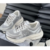 Good Quality Chanel Mesh & Calfskin Sneakers Grey 0102026