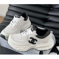 Top Grade Chanel Mesh, Suede and Calfskin Sneakers White 0102030