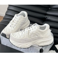 Charming Chanel Quilted Suede Sneakers White 0102031