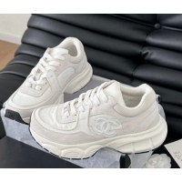 Shop Duplicate Chanel Fabric & Suede Sneakers White 102035