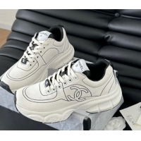 Good Looking Chanel Cotton Sneakers with Stitches White 102036