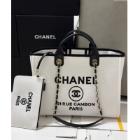 Grade Quality Chanel Deauville Cotton & Calfskin Large Shopping Bag CH0113 White/Black 2025