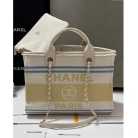 Discount Chanel Deauville Cotton & Calfskin Medium Shopping Bag CH0113 Yellow 2025