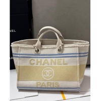 Best Grade Chanel Deauville Cotton & Calfskin Large Shopping Bag CH0113 Yellow 2025