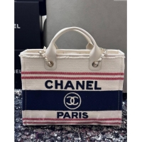 Market Sells Chanel Deauville Cotton & Calfskin Medium Shopping Bag CH0113 Navy Blue 2025