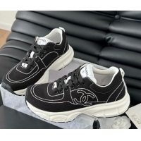 Fashion Luxury Chanel Cotton Sneakers with Stitches Black 102037