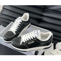 Good Quality Chanel Calfskin Sneakers with Stitches Black 102039