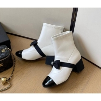 Good Looking Chanel Calfskin Heel Ankle Boots 5.5cm with Bow White 0102041