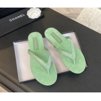 Big Discount Chanel Suede Flat Thong Slide Sandals with Strass G46205 Green 0102055